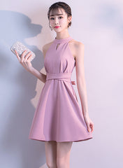 Lovely Pink Halter Mini Party Dress, Cute Women Dress