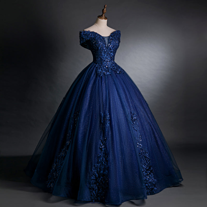 Glam Navy Blue Sweet 16 Formal Gown with Lace, Blue Prom Dress Party D Cutedressy Glam Navy Blue Sweet 16 Formal Gown with Lace, Blue Prom Dress Party D Cutedressy