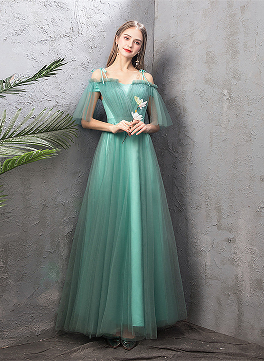 A-line Tulle Blue Floor Length Party Dress, Simple Prom Dress Long Wed Cutedressy A-line Tulle Blue Floor Length Party Dress, Simple Prom Dress Long Wed Cutedressy