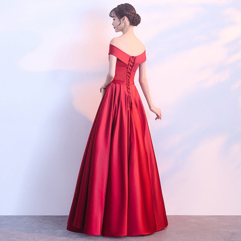 Charming Red Satin A-line Long Prom Dress, Beautiful Red Gown