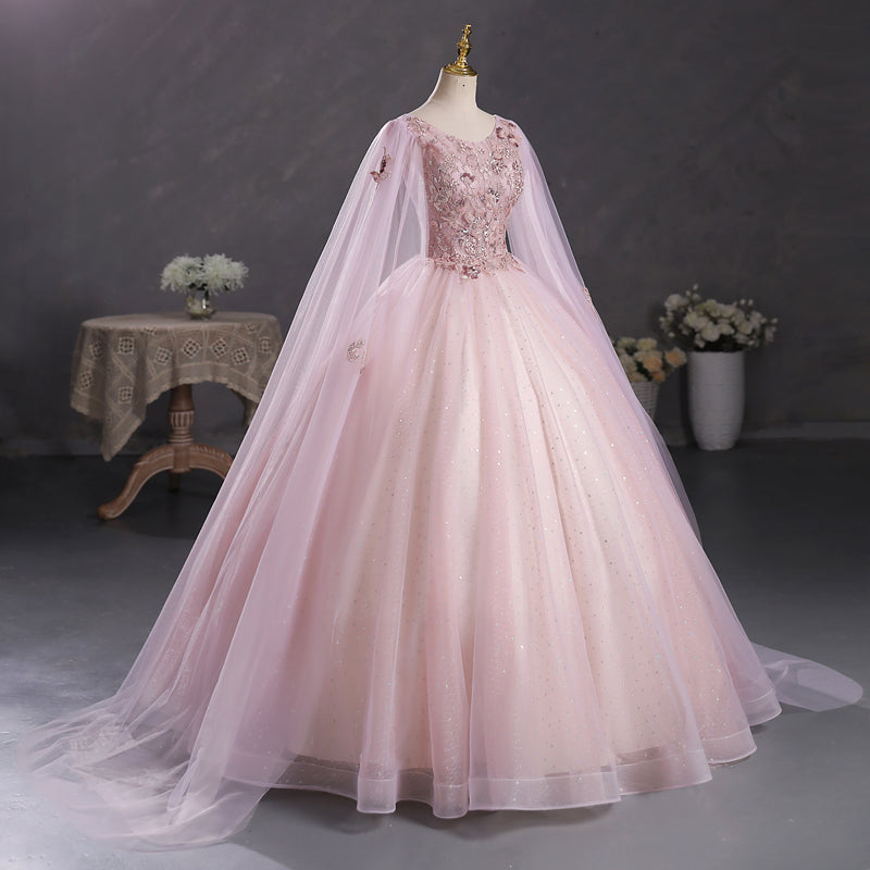 Pink Ball Gown V-neckline Floral Lace Sweet 16 Dress, Pink Ball Gown P Cutedressy Pink Ball Gown V-neckline Floral Lace Sweet 16 Dress, Pink Ball Gown P Cutedressy