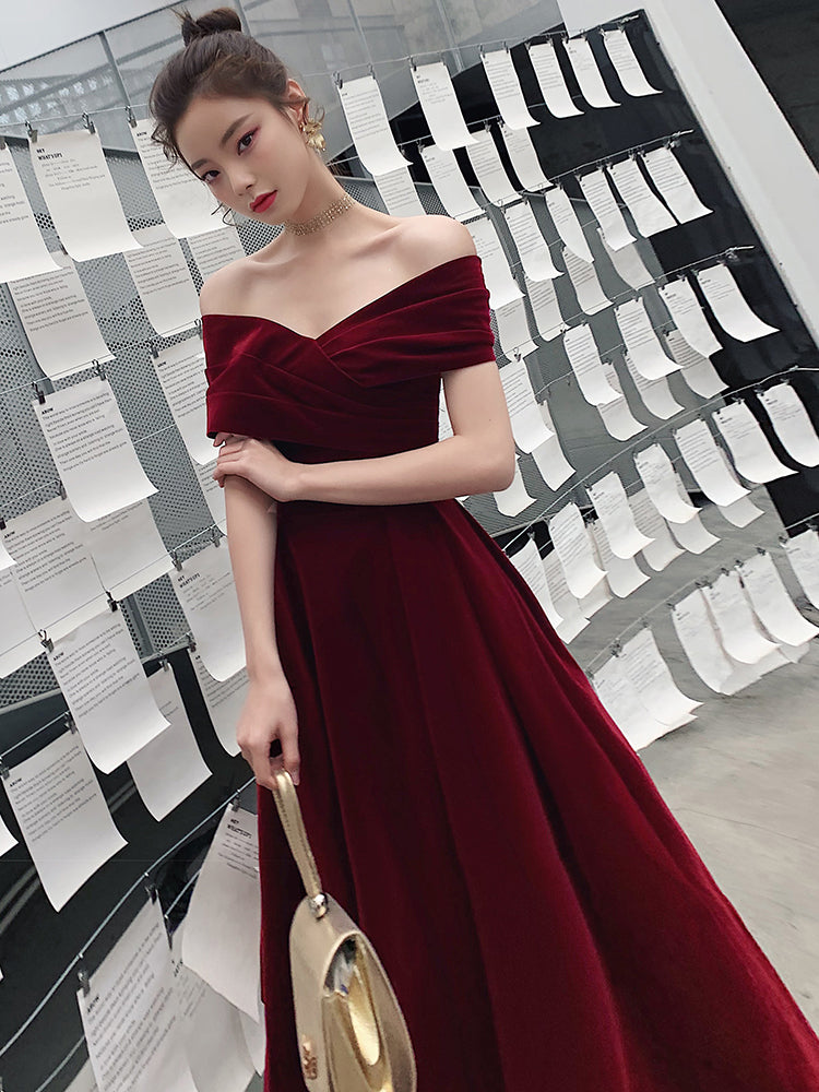 Elegant Velvet Burgundy Long Party Dress, A-line Evening Gown – Cutedressy Elegant Velvet Burgundy Long Party Dress, A-line Evening Gown – Cutedressy