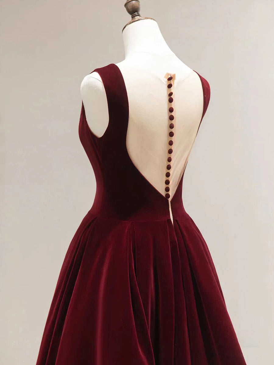 Beautiful Wine Red Velvet Long Simple Party Dress, Wine Red Bridesmaid Cutedressy Beautiful Wine Red Velvet Long Simple Party Dress, Wine Red Bridesmaid Cutedressy