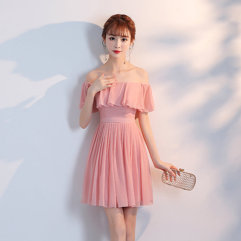 Lovely Off Shoulder Light Pink Short Bridesmaid Dress, Pink Homecoming Cutedressy Lovely Off Shoulder Light Pink Short Bridesmaid Dress, Pink Homecoming Cutedressy