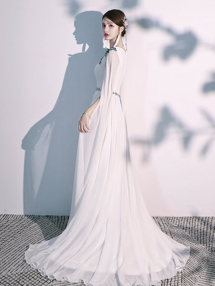 Beautiful White Chiffon Long Prom Dress , Elegant Evening Dress Beautiful White Chiffon Long Prom Dress , Elegant Evening Dress