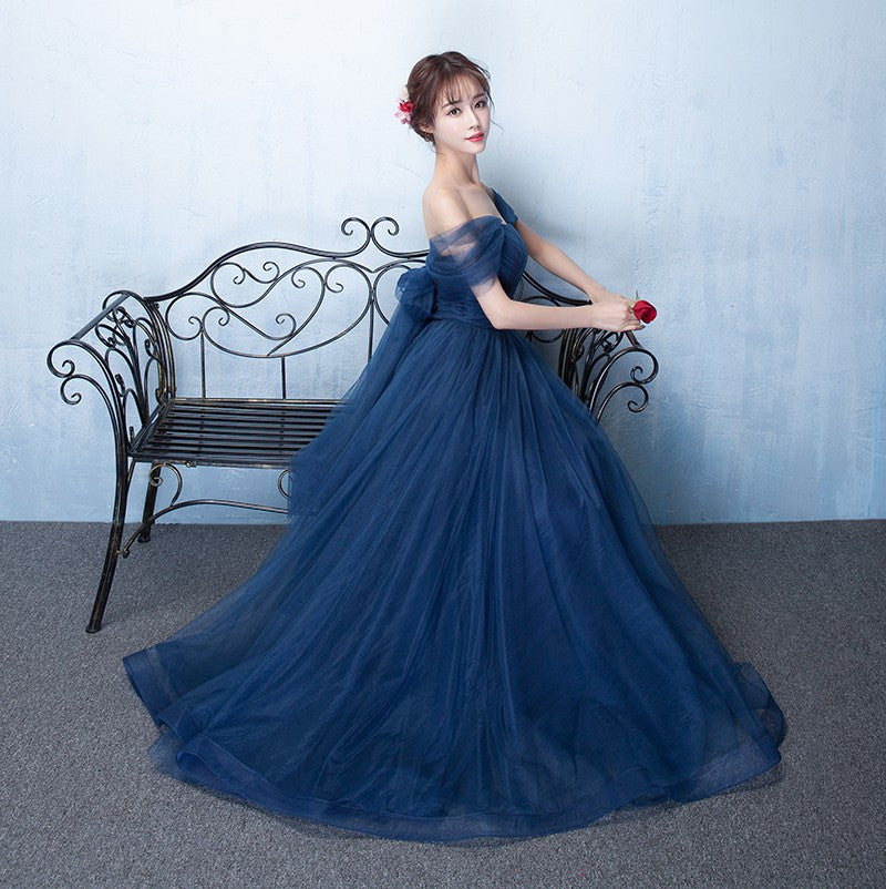 Elegant Navy Blue Floor Length Bridesmaid Dress, Simple Formal Gown