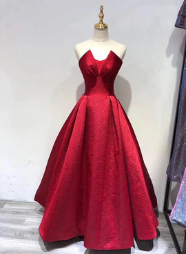 Dark Red Satin Floor Length Party Gown, Prom Dress, Elegant Evening Dress