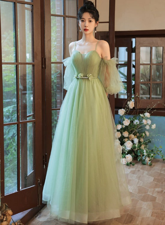Light Green Tulle Simple Sweetheart Party Dresses, Green Long Prom Dre – Cutedressy