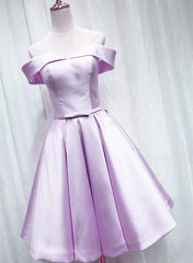Lovely Satin Off Shoulder Light Purple Sweetheart Formal Dress, Short Homecoming Dress