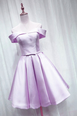 Lovely Satin Off Shoulder Light Purple Sweetheart Formal Dress, Short Homecoming Dress