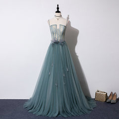 Beautiful Tulle Straps Long with Lace Party Gown, New Prom Dress