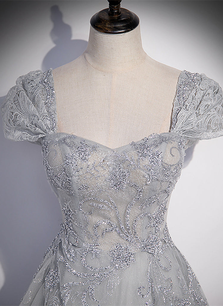 Beautiful Grey Off Shoulder Sweetheart Long Party Dress Prom Dress, Grey Evening Dress