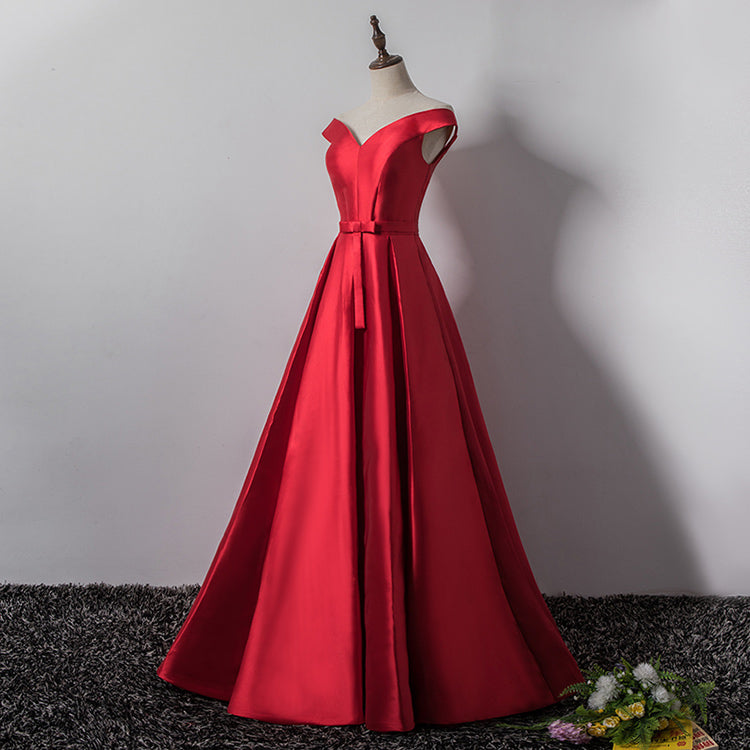 Charming Red Satin Long Party Dress, Red Prom Gown