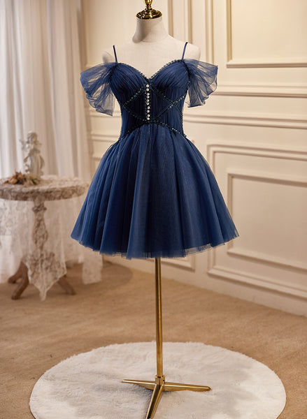 Navy Blue Cute Short Sweetheart Beaded Party Dress, Navy Blue Short Pr – Cutedressy