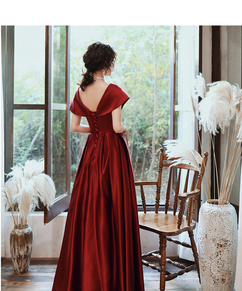 Fashionable Wine Red Satin A-line Floor Length Junior Prom Dress, Long Evening Dress Fashionable Wine Red Satin A-line Floor Length Junior Prom Dress, Long Evening Dress
