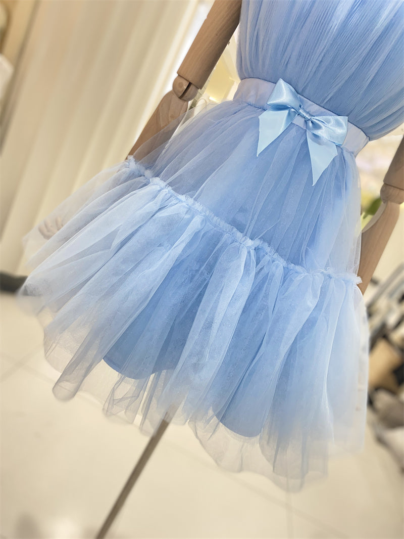 Cute Short Blue Tulle Party Dress with Bow, Lovely Formal Dresses Home Cutedressy Cute Short Blue Tulle Party Dress with Bow, Lovely Formal Dresses Home Cutedressy