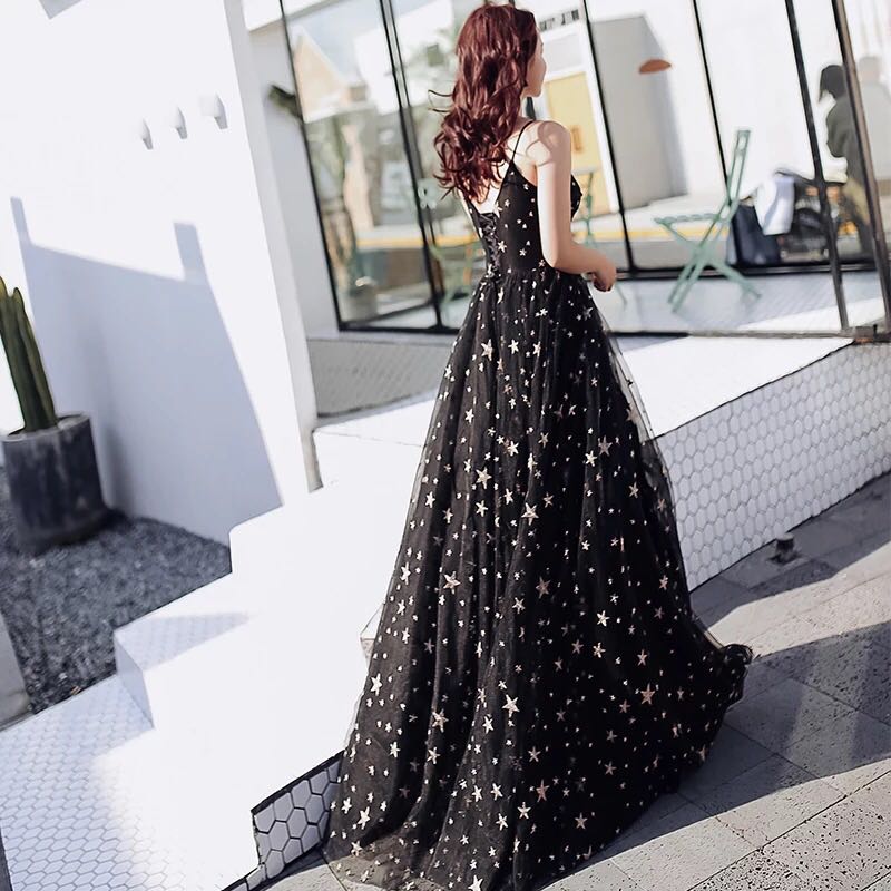 Sexy Black Sweetheart Tulle Long Party Dress, Chic Black Evening Dress Prom Dress