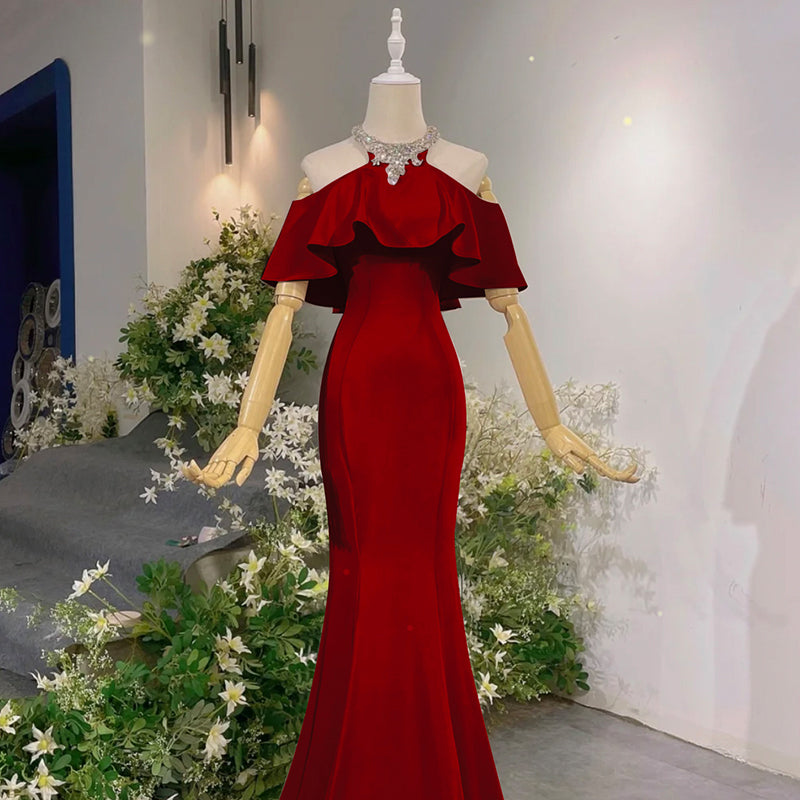 Classy Wine Red Mermaid Evening Dress With Slit  cc868 main image 1