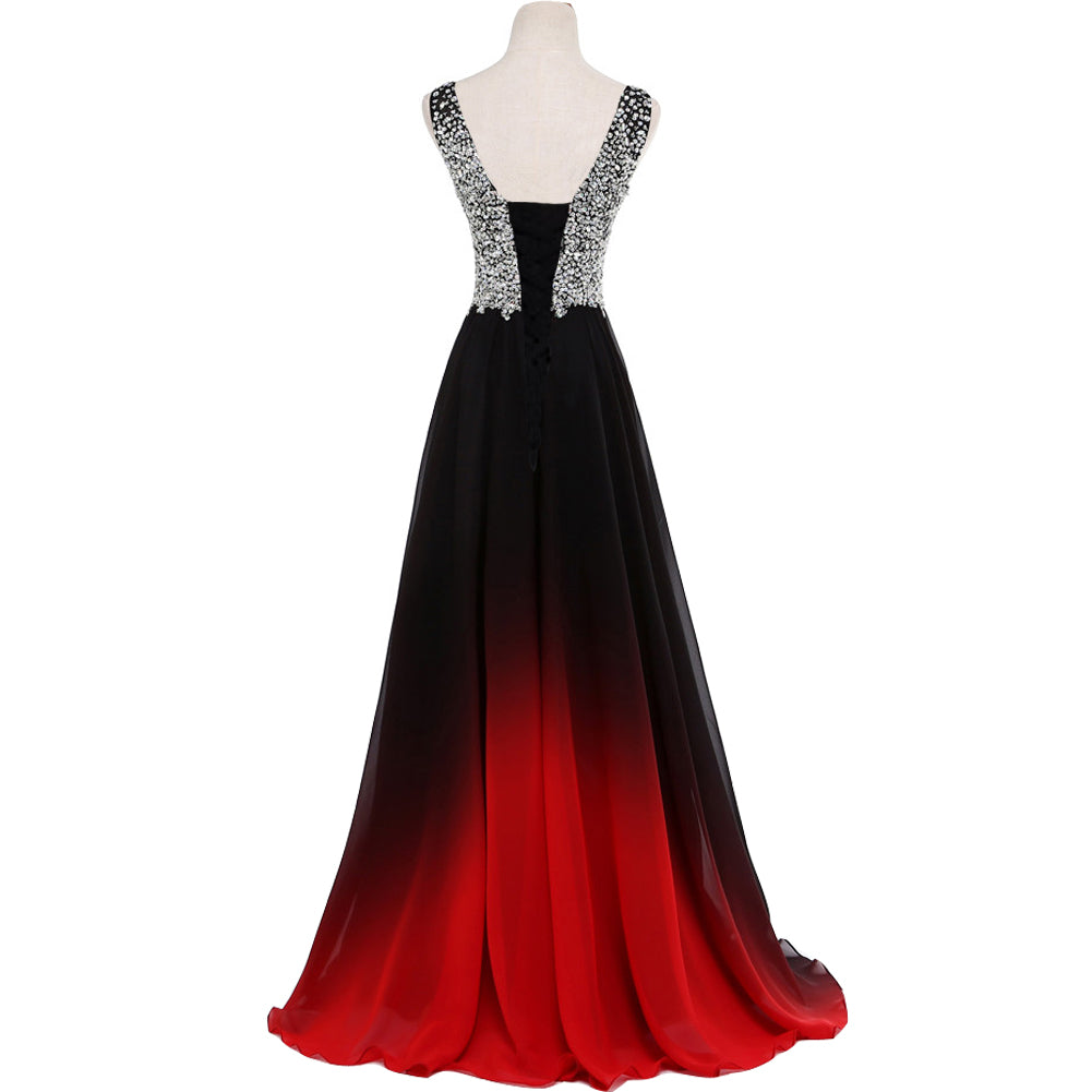 Chic Gradient Chiffon with Sequins Long Prom Dress, A-line Evening Gown