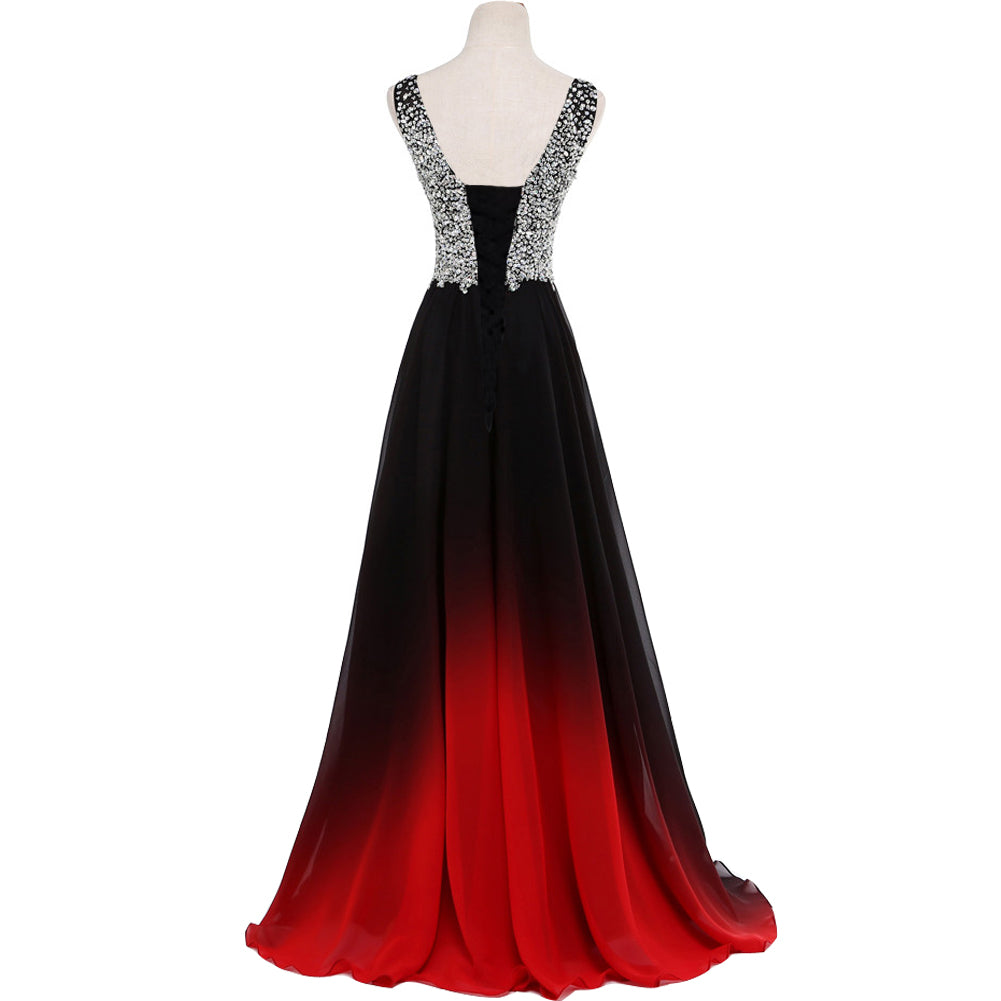 Chic Gradient Chiffon with Sequins Long Prom Dress, A-line Evening Gow – Cutedressy