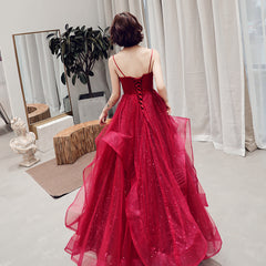 Wine Red A-line Tulle Long New Styles Layers Party Dress Formal Dress, Dark Red Prom Dress