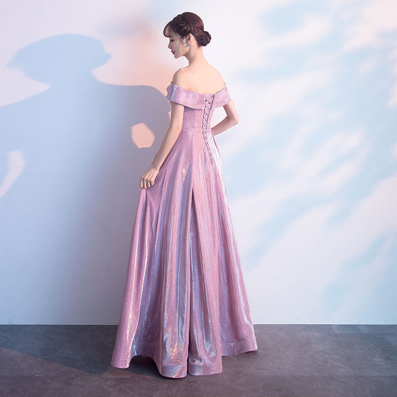 Beautiful Off Shoulder Pink Shiny Long Bridesmaid Dress, Cute Prom Dre Cutedressy Beautiful Off Shoulder Pink Shiny Long Bridesmaid Dress, Cute Prom Dre Cutedressy