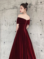Elegant Velvet Burgundy Long Party Dress, A-line Evening Gown