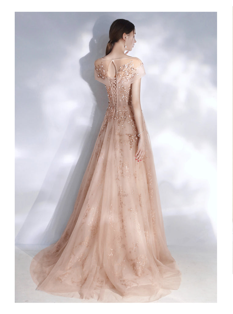 Charming Tulle Long Party Dress with Lace, A-line Long Prom Dress Form ...