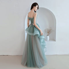 Unique A-line Long Straps Tulle Layers Green and Pink Evening Dress, Long Prom Dress Party Dress