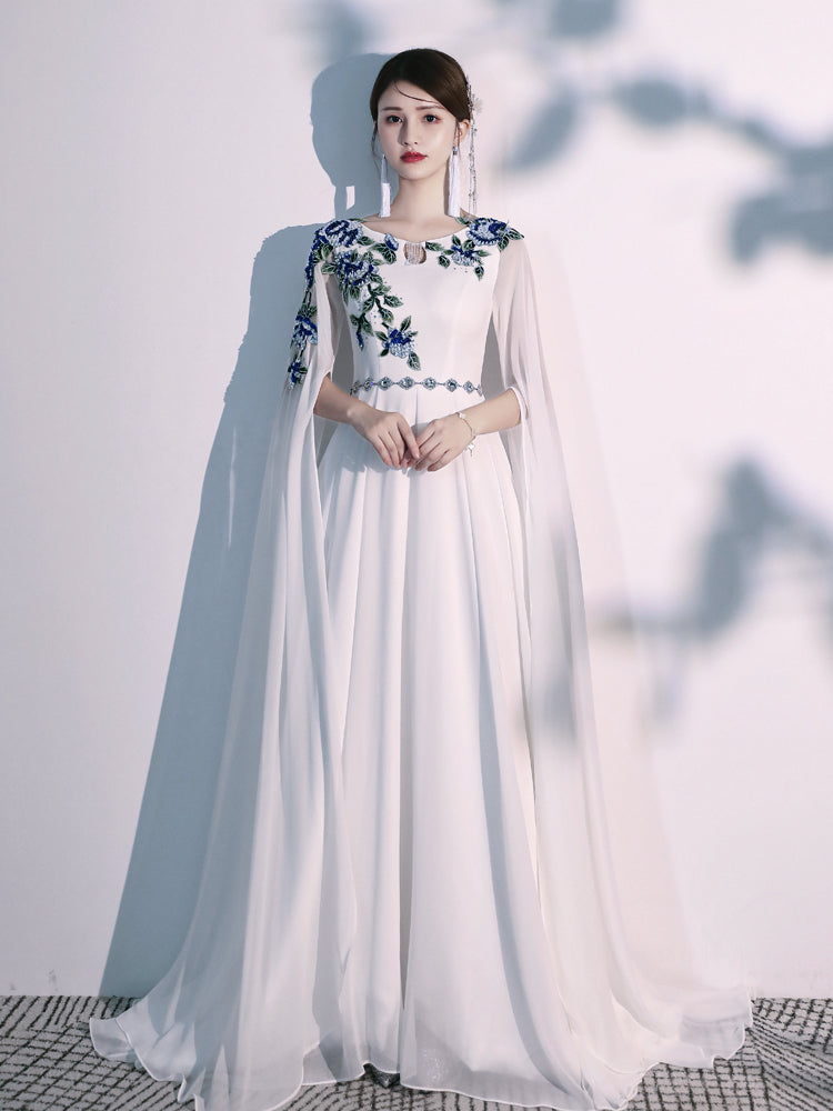 Beautiful White Chiffon Long Prom Dress , Elegant Evening Dress