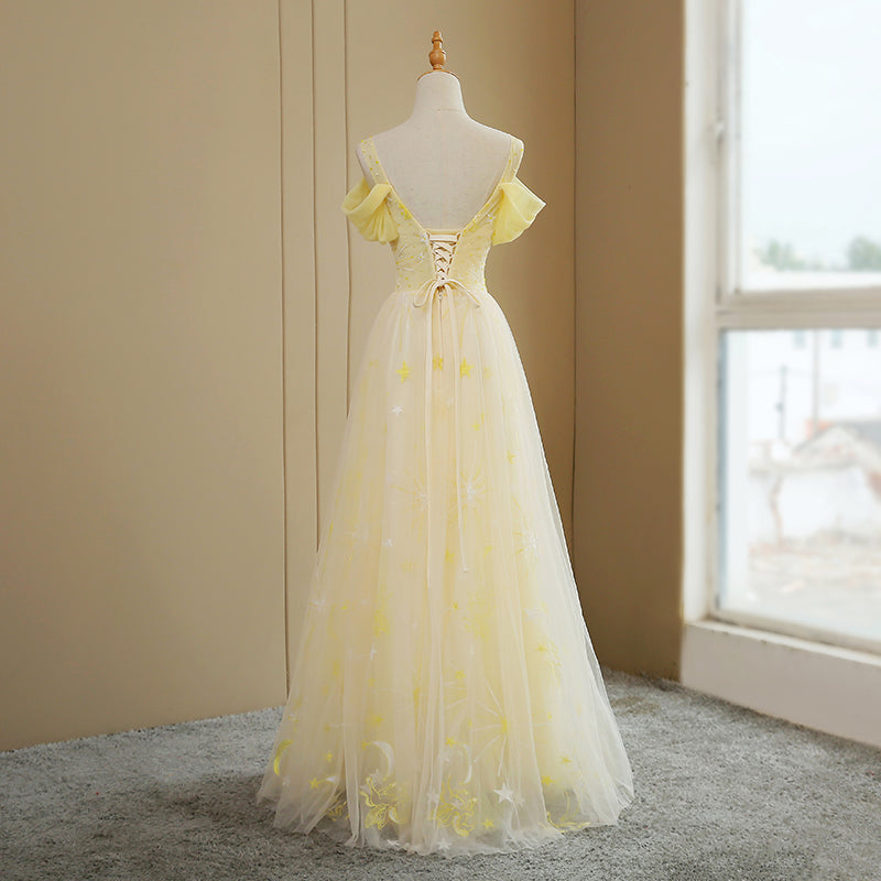 prom dresses pastel yellow Vintage Ruffle Tiered A-Line Long Party Dress Dress DSProm classic look Yellow Prom Dresses | Ellie