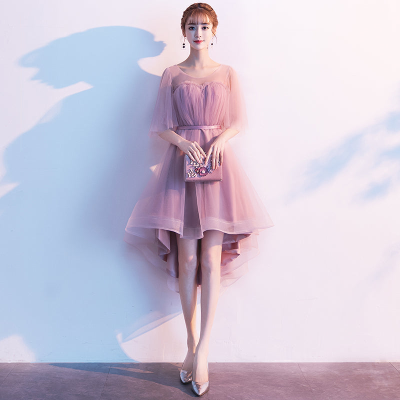 Cute Dark Pink High Low Tulle Round Neckline Party Dress, Short Pink H Cutedressy Cute Dark Pink High Low Tulle Round Neckline Party Dress, Short Pink H Cutedressy