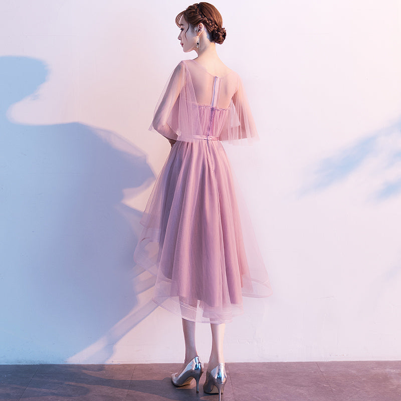 dark pink homecoming dresses Cute Dark Pink High Low Tulle Round Neckline Party Dress, Short Pink H – Cutedressy