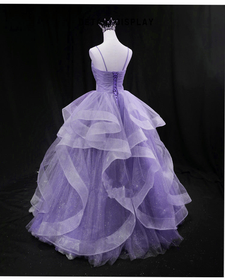 Cute Light Purple Tulle Long Layers Straps Party Dress, Sweet 16 Forma – Cutedressy Cute Light Purple Tulle Long Layers Straps Party Dress, Sweet 16 Forma – Cutedressy