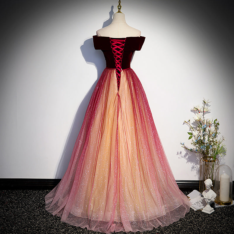 Beautiful Red Gradient Off Shoulder Velvet Long Party Dress Formal Dre Cutedressy Beautiful Red Gradient Off Shoulder Velvet Long Party Dress Formal Dre Cutedressy