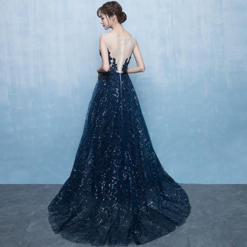 Beautiful Blue Tulle with Lace Round Neckline Prom Dress, Blue Prom Dress