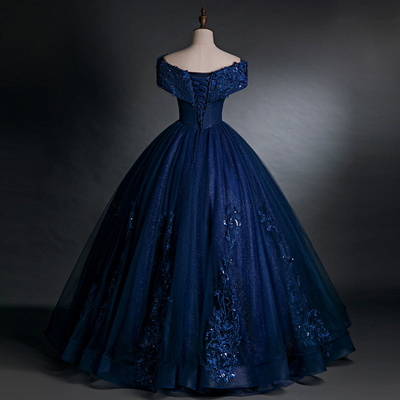 Glam Navy Blue Sweet 16 Formal Gown with Lace, Blue Prom Dress Party D Cutedressy Glam Navy Blue Sweet 16 Formal Gown with Lace, Blue Prom Dress Party D Cutedressy