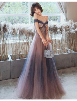 Unique Gradient Sweetheart Long Formal Dress, Off Shoulder Eevning Dress Prom Dress