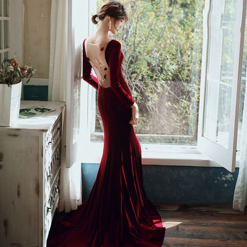 burgundy velvet long sleeve dress Velvet Long Dresses Long Sleeves Formal Sherri Hill Couture Burgundy Velvet Long Sleeve Pageant Gown 44191