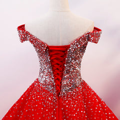 Red Sparkle Tulle Sweetheart Party Dress, Shiny Sweet 16 Dresses