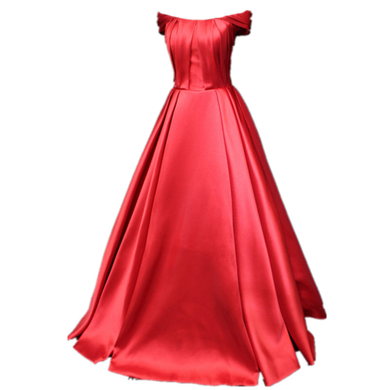 Red Off Shoulder Satin Long Party Dress , Charming Formal Gown