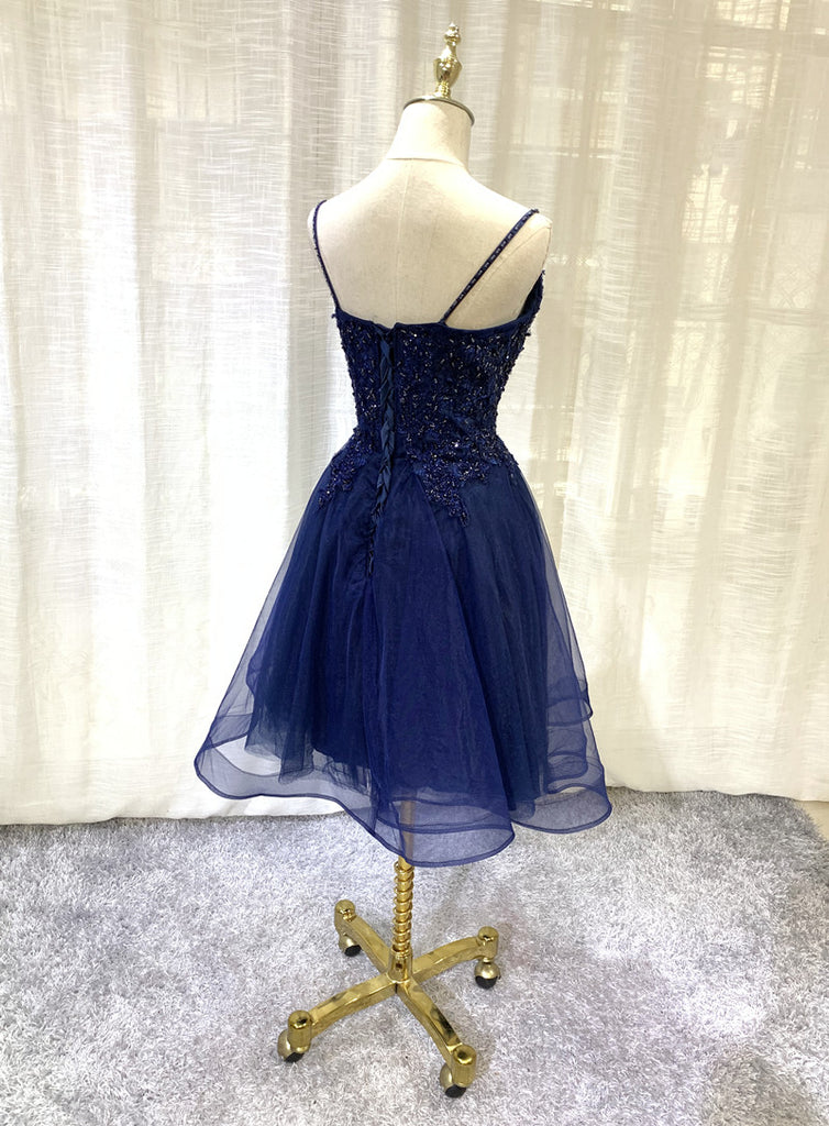 Royal Blue V Neck Tulle Short Homecoming Dress Y1128