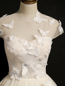 Lovely Ivory Tulle Short Prom Dress, Cap Sleeves Cute Homecoming Dress Graduation Dress