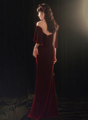 Wine Red Memaid Evening Dress Party Dress, Velvet Long Prom Dress