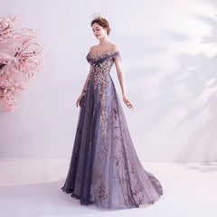 Beautiful Purple Lace and Tulle Long Evening Dress Prom Dress, A-line Tulle Formal Dress