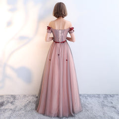 Beautiful Red Off Shoulder Tulle with Applique Long Party Dress, Senior Prom Gown