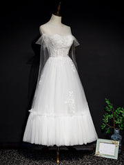 Lovely White Tulle Party Dress with Lace,White Formal Dresses