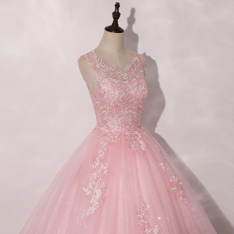 Lovely Pink Tulle Round Neckline Sweet 16 Dress, Pink Quinceanera Dres Cutedressy Lovely Pink Tulle Round Neckline Sweet 16 Dress, Pink Quinceanera Dres Cutedressy