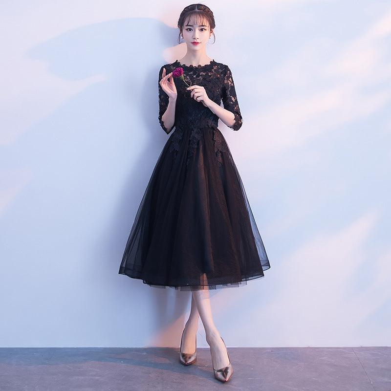 Beautiful Black Tulle Tea Length Party Dress, Black Bridesmaid Dress Cutedressy Beautiful Black Tulle Tea Length Party Dress, Black Bridesmaid Dress Cutedressy