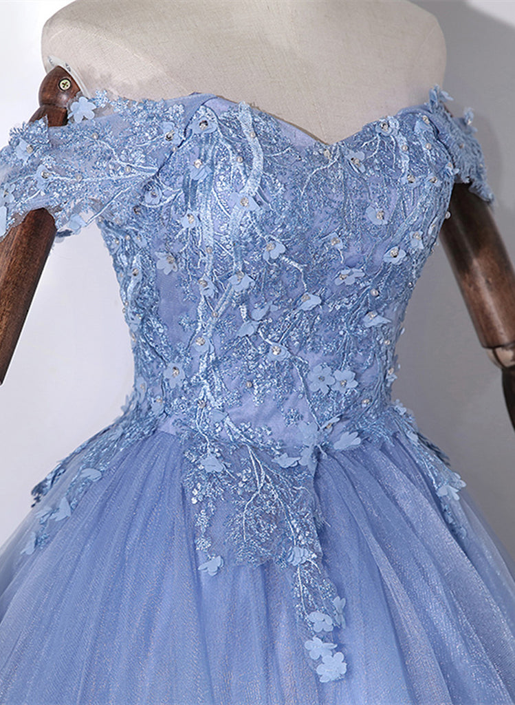 Elegant Ball Gown Off The Shoulder Tulle Party Dress Lace Homecoming Dresses C437